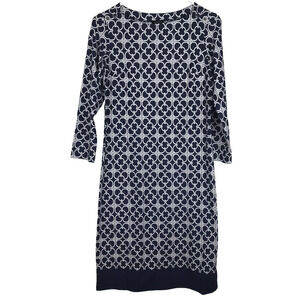 NWT Talbots Midi Sheath Dress Chain Print Boat Neck Navy White Size XS